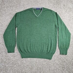Blanq Azul Royal Baby Alpaca Sweater Men's Large Green V-Neck Luxury Knit